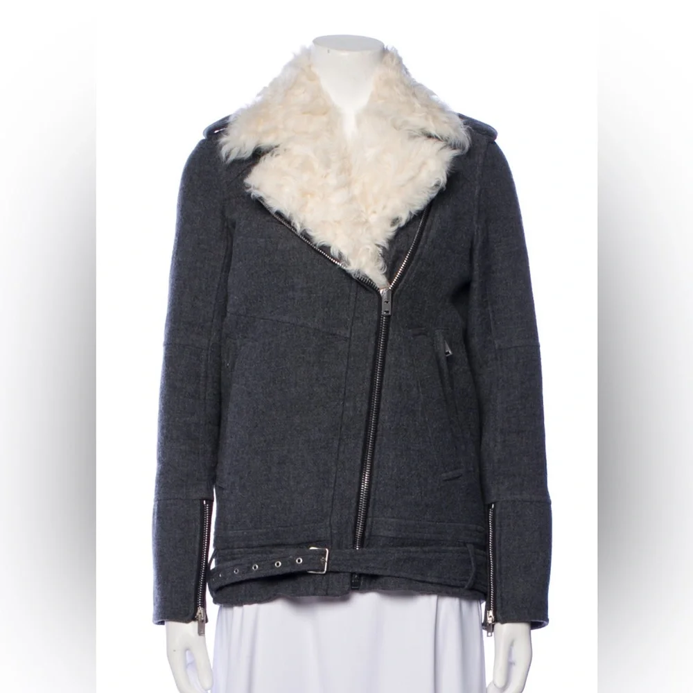 IRO Charcoal Jacket with Cream Faux Fur Collar NWOT - Picture 1 of 8